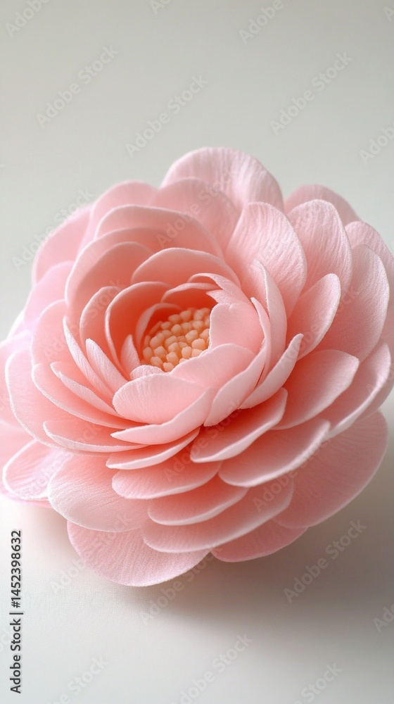 Poster a soft pink ranunculus stands out with its lush layers of petals forming a round shape, highlighting