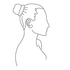 Elegant line drawing of a woman's silhouette with hair bun showcasing minimalist beauty and design principles