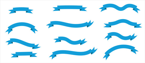 Collection of cyan vector ribbons isolated on white background, for decoration and design of banners, posters, cards and announcements