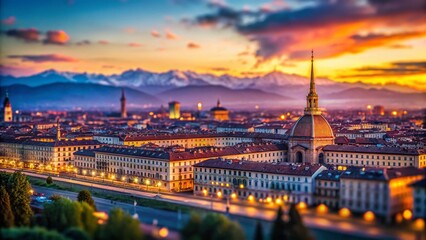 Naklejka premium Turin Skyline Panorama: Tilt-Shift Miniature Cityscape Poster