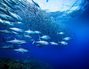 world tuna day school of tuna fish in underwater bluefin tuna fish swarm of tuna fish swimming in the sea underwater world