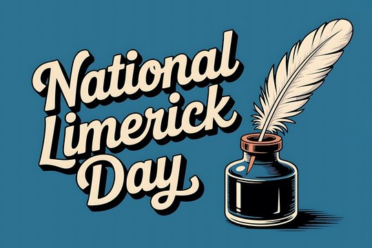 Celebrate National Limerick Day A whimsical quill pen in an inkwell vintage style graphic design with bold text and a - Powered by Adobe