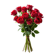 A beautiful bouquet of vibrant red roses with lush green leaves, perfect for any occasion.