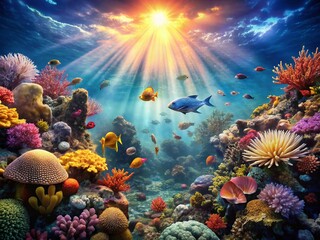 Vibrant Coral Reef Ecosystem: Underwater Paradise with Copy Space for Text