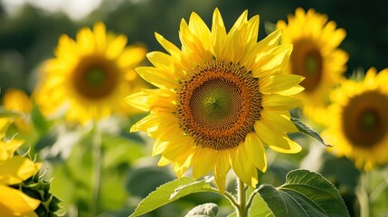 Obraz premium Bright yellow sunflowers in full bloom.