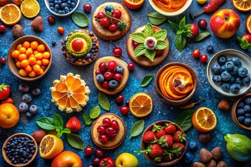Vibrant Gradient Food Photography: Colorful Bullet Points & Delicious Dishes
