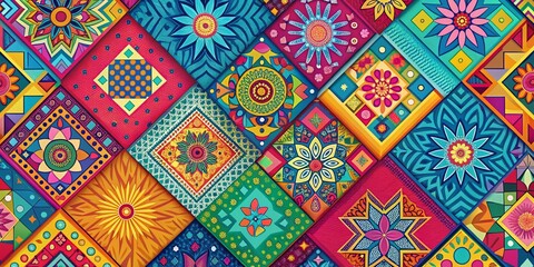 Vibrant Geometric Shapes Abstract Background, Colorful Pattern Design, Modern Art Texture