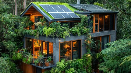 Small intricate buildings in green foliage