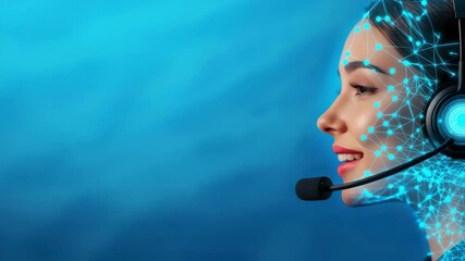 Woman customer service with headset, digital network communication technology smiling blue - Powered by Adobe
