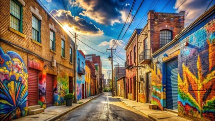 Fototapeta premium Vibrant South Philly Alleyway Mural: Panoramic Street Art Photography