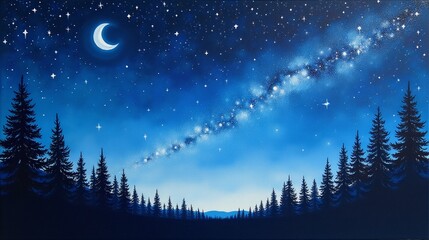 Naklejka premium Tranquil Twilight: Night Sky Reverie