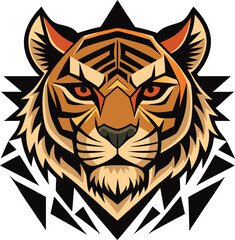 Tiger head vector. Bold tiger head silhouette with sharp angles and tribal design
