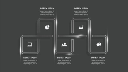 3D Business Glass Infographic Template with 5 Step Process and Timeline Diagram. Vector Design for Web and Presentation