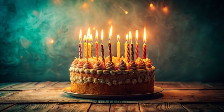 Vintage 63rd Birthday Cake with Candles - Festive Celebration Stock Photo