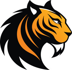 Tiger head vector. Bold tiger head silhouette with sharp angles and tribal design