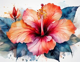 vibrant watercolor hibiscus flower showcasing rich colors and intricate details perfect for nature themed designs
