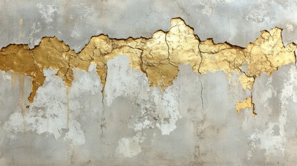 Aged wall with gold leaf cracks