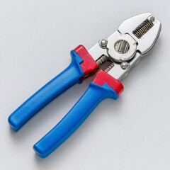 Metal tool with red and blue handles for gripping and twisting objects