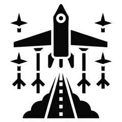 Rocket Launch with Fighter Jets Icon Design