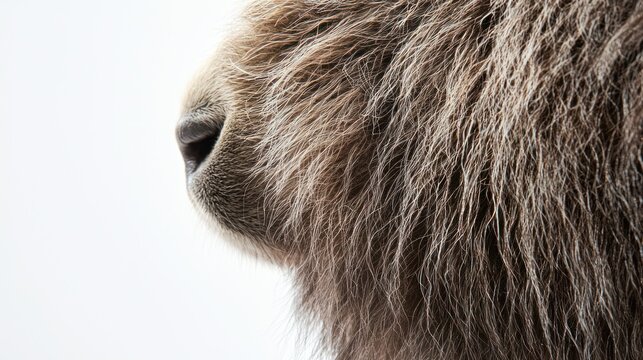 Close-up view of a musk ox&acirc;&euro;&trade;s thick fur, white background