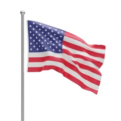 Obraz premium Waving American Flag on a Pole Against White Background