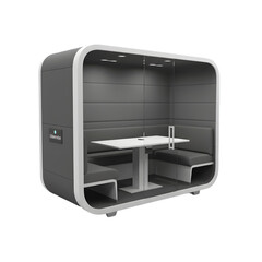 Modern office acoustic meeting pod booth with gray interior and table
