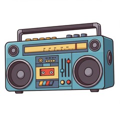 Fototapeta premium Retro Teal Boombox with Cassette Player Illustration