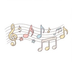 Pastel Music Notes Illustration with Treble Clef