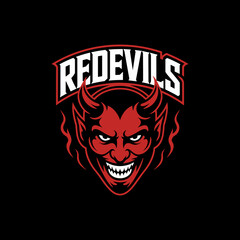 Fiery Red Devil Head with Horns and Intense Gaze Esport and Sports Logo