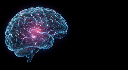 Futuristic Digital Brain with Cosmic Elements and Glowing Lines