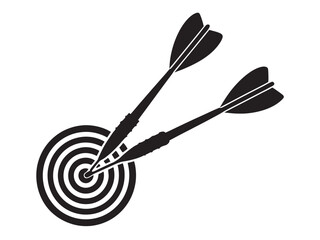Dartboard with Darts silhouette, Darts in Goal vector illustration on white background