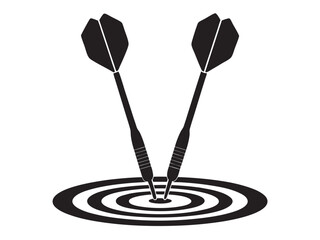 Dartboard with Darts silhouette, Darts in Goal vector illustration on white background