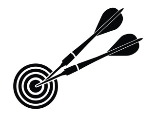 Dartboard with Darts silhouette, Darts in Goal vector illustration on white background