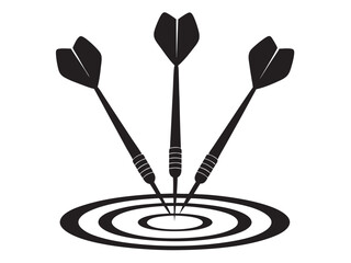 Dartboard with Darts silhouette, Darts in Goal vector illustration on white background