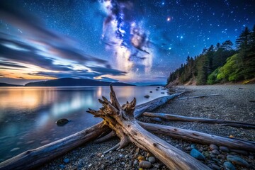 Naklejka premium Washington State Seabeck Hood Canal: Night Photography Driftwood Detail