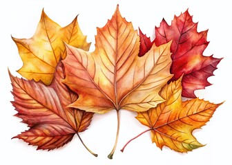 Obraz premium Watercolor Autumn Leaves, Isolated, High-Resolution, Warm Earthy Tones, Fall Foliage