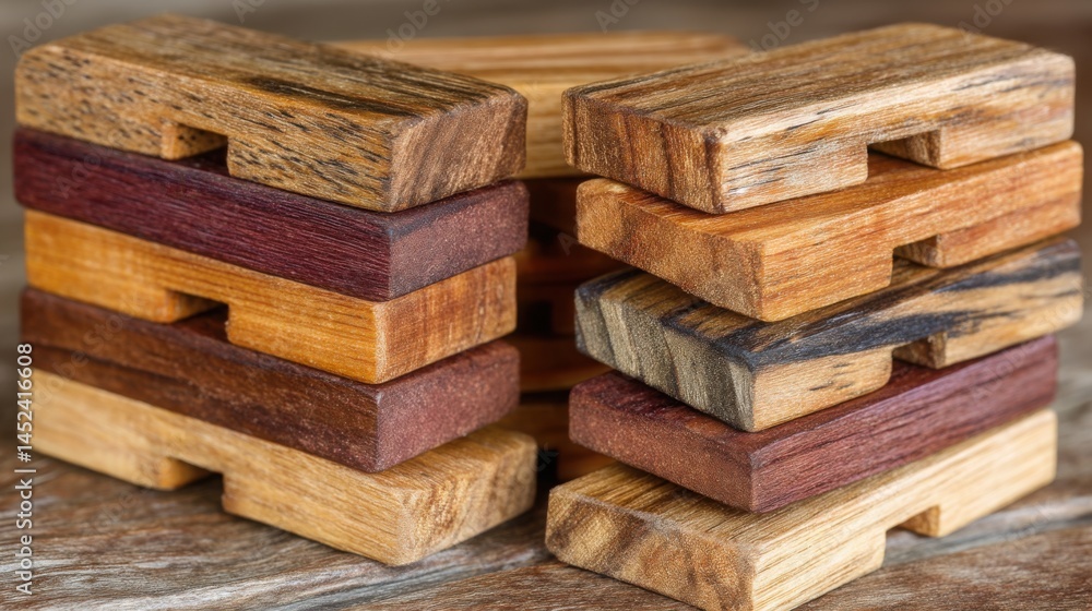 Poster a stack of wooden blocks symbolizing structure and creativity in building projects and educational p