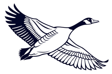 Flying goose silhouette vector illustration of waterfowl bird in flight with wings spread for wildlife design isolated on transparent background