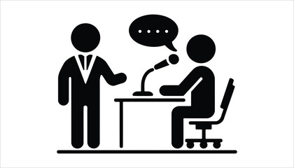 Interview Icon with Microphone and Speaker in Business Setting
