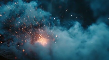 Abstract image of sparks and smoke during metal welding or grinding