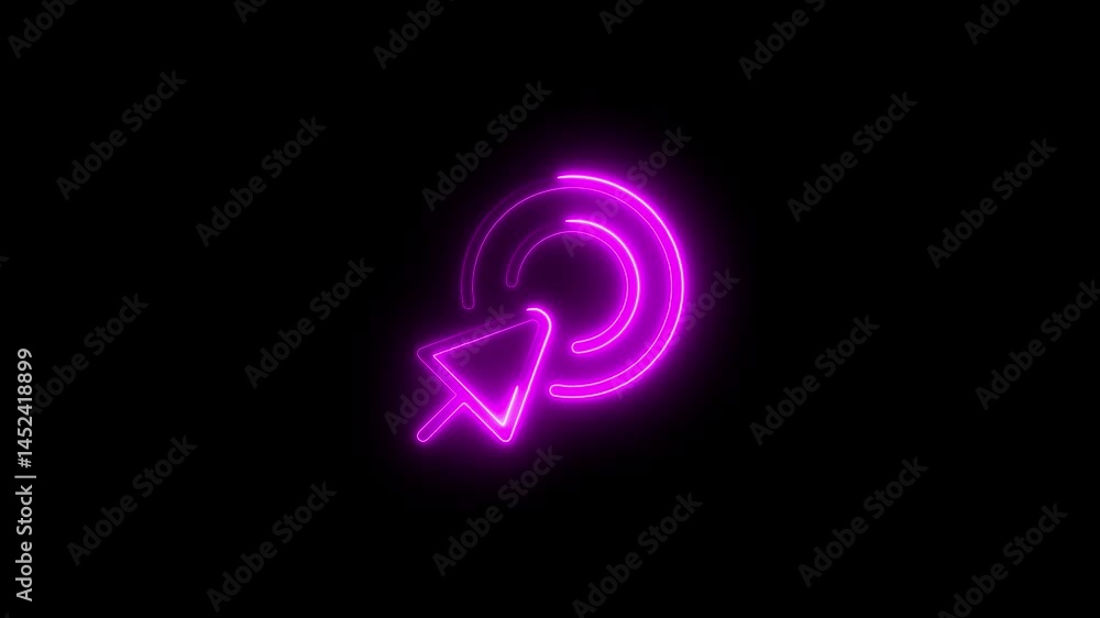 Poster neon glowing click icon on black background illustrating digital navigation
