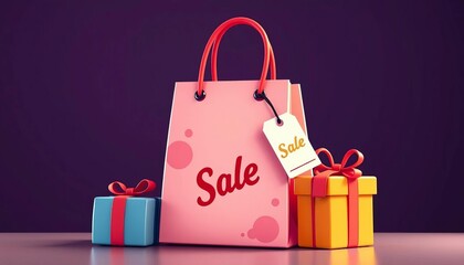 Cute cartoon shopping bag, gift box, sale tag, loyalty card icons, special offers, offer