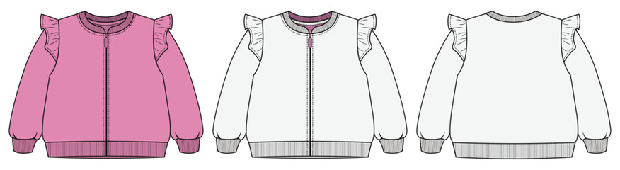 Fashion flat vector of toddler girl outerwear jacket. Suitable for kidswear fashion mockups and technical illustrations.