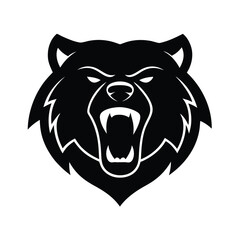 Roaring Bear Head A Powerful Black and White Illustration