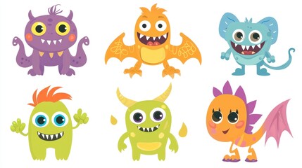 Fototapeta premium Cute cartoon monsters sticker for a funky playroom