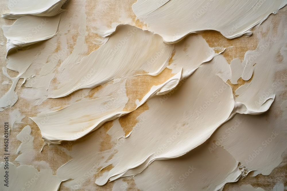 Poster white impasto paint creating a textured abstract artwork on canvas, highlighting artistic expression