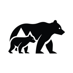 Mother Bear and Cub Majestic Mountain Wildlife Illustration