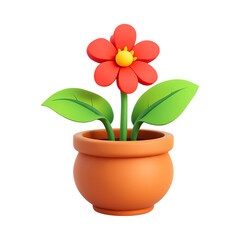 Naklejka premium Cute 3D render of a potted flower.