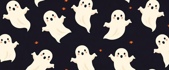 Cute minimalist Halloween ghost seamless pattern in vector format, perfect for textile, wallpaper, and print designs,  orange, seamless pattern