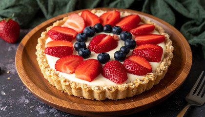 Strawberry tart with fresh berries and cream filling